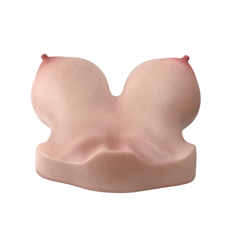 Realistic pink silicone male masturbator with detailed labia and clitoral hood texture
