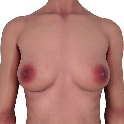 Realistic female torso with natural skin texture and detailed areolas, designed for lifelike tactile experience.