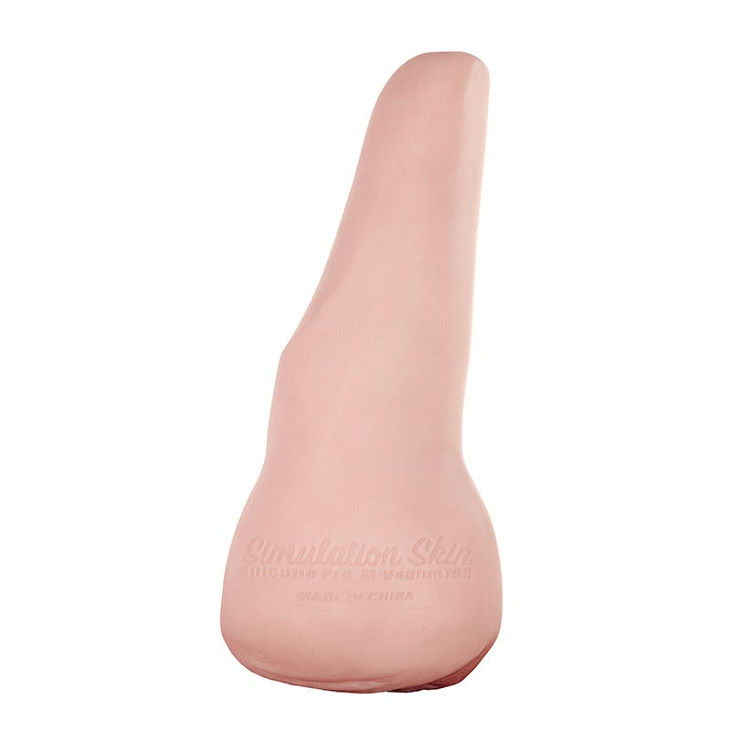 Realistic pink silicone male masturbator with Simulation Skin texture and embossed branding